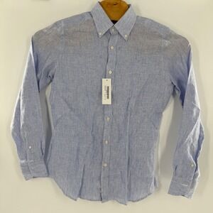 Tintoria Mattei Gentleman Mens Blue White Striped Linen Shirt 39 15.5 NWT